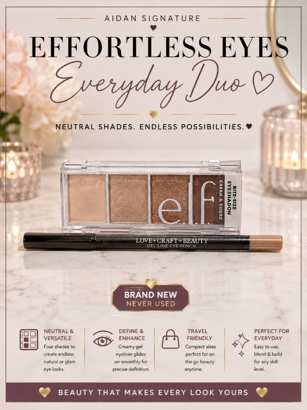 e.l.f. Cream & Sugar Eyeshadow & Love+Craft+Beauty Gel Eye Pencil Makeup Duo